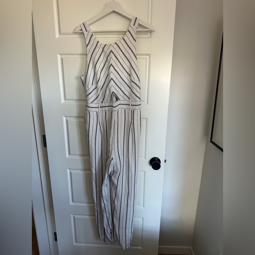Ever New White and Navy Striped Jumpsuit